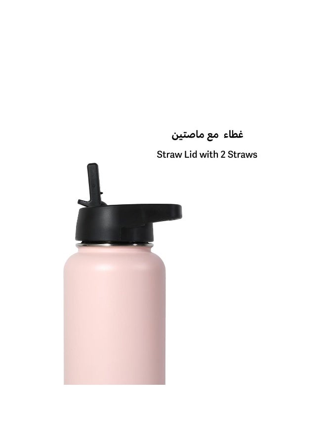 S2C 1 liter insulated water bottle, double wall, made of 18/8 stainless steel, with straw, suitable for sports, thermos, hot water bottle, gym bottle (pink) - Image 2